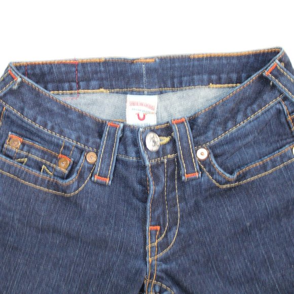 True Religion Johnny Dark Wash Orange & Gold Accent Straight Size 26/30 - Picture 7 of 10